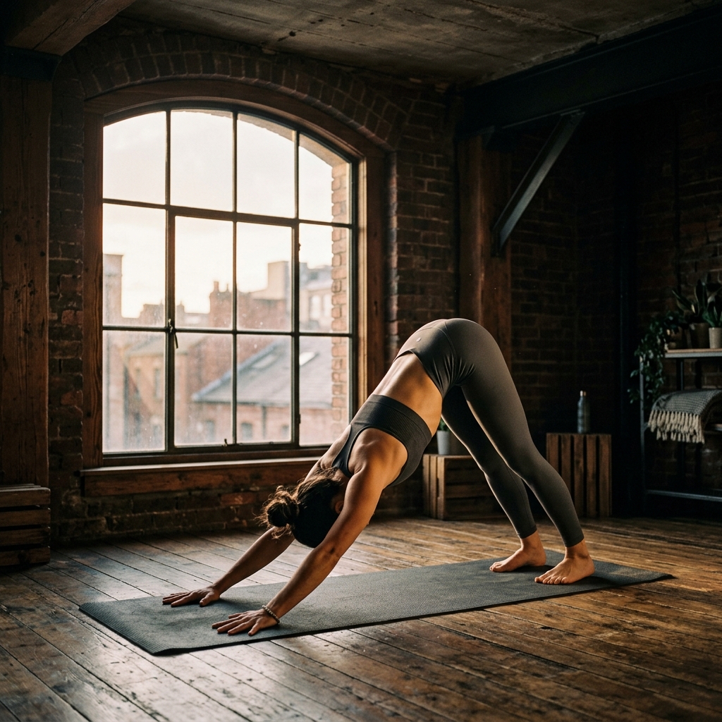 Yoga class downward dog